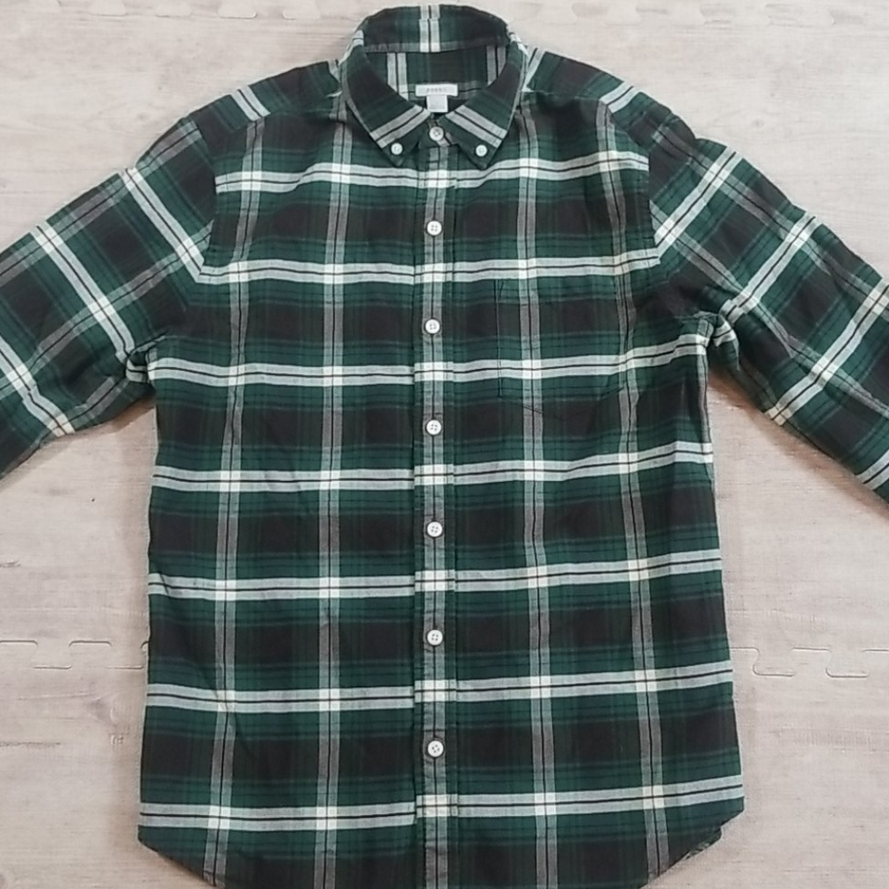 Fosil Green Plaid Flannel Shirt